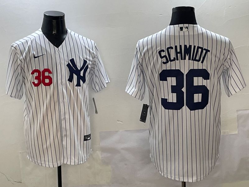 Men New York Yankees #36 Schmidt White Stripe Game 2025 Nike MLB Jersey style 2